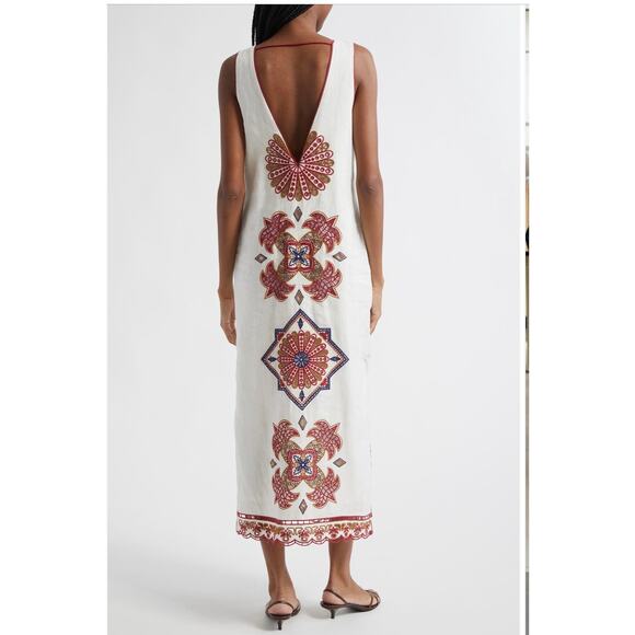 FARM Rio Dresses & Skirts - FARM Rio Mary's Tiles Embroidered Linen Dress - Size L